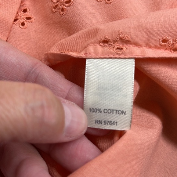 J. Jill Apricot Cotton Eyelet 3/4 Bell Sleeve Button Down Shirt Size Small - Picture 8 of 9